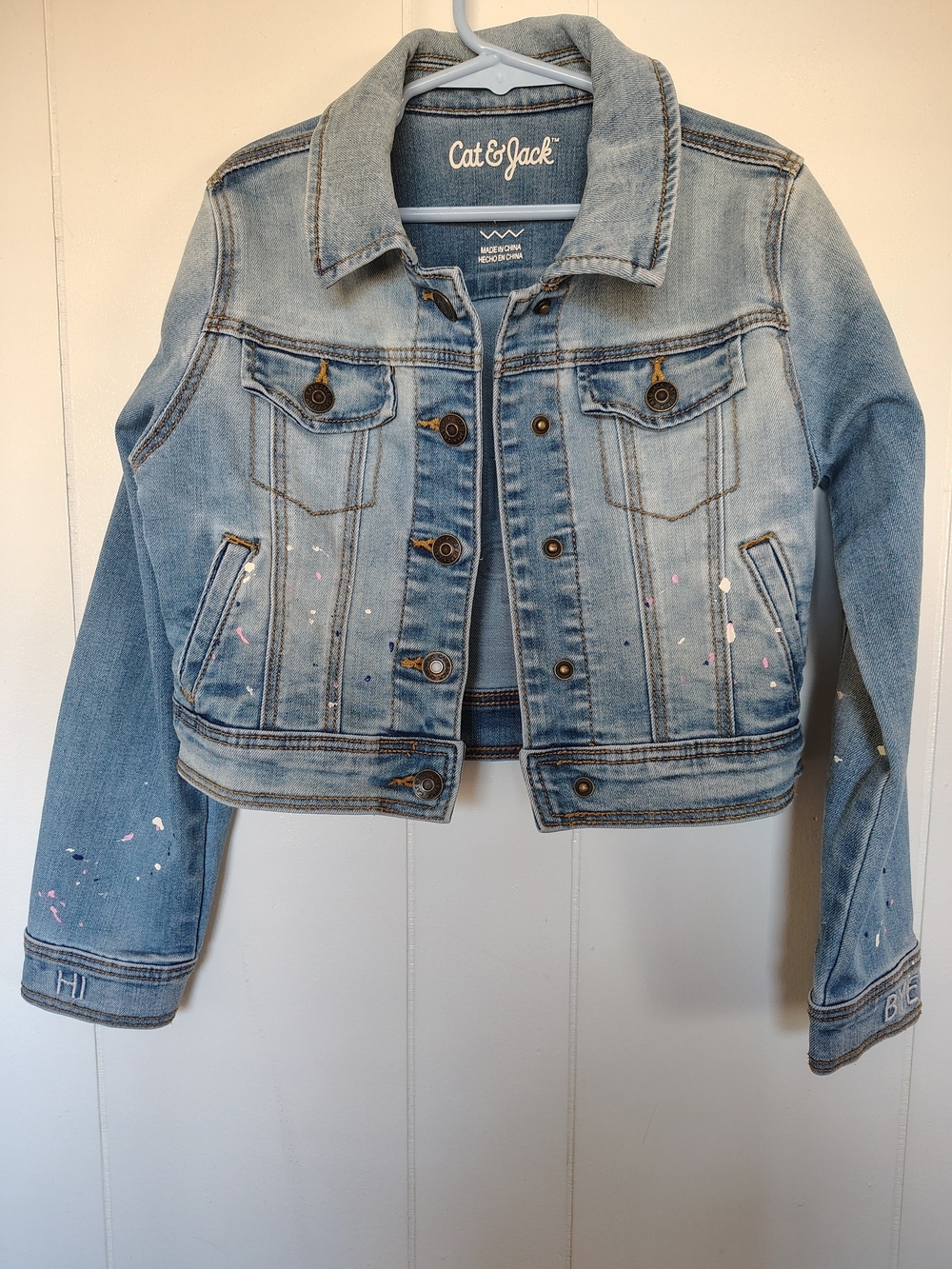 Cat & Jack Light Blue Denim Jacket with Paint Splatter Size 6.